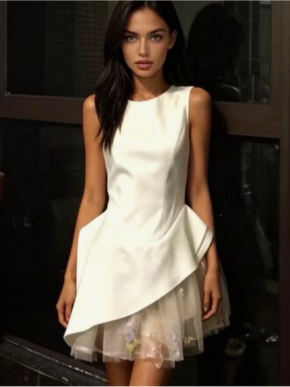 White Sleeveless Peplum Tulle Dress